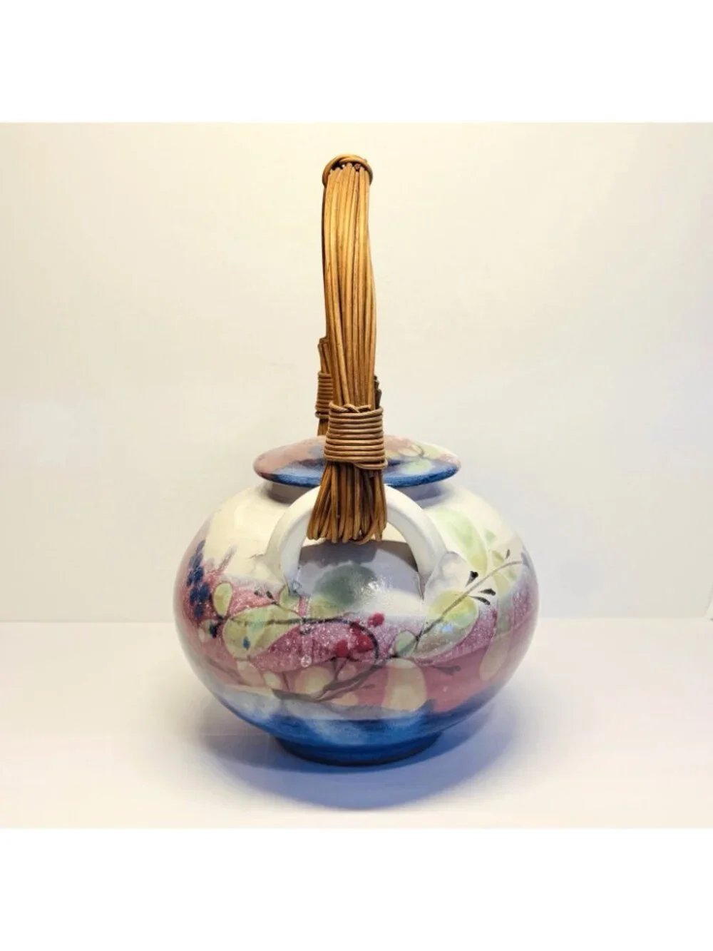 Jeff Chang Hawaii Art Pottery Large Lidded Teapot 2000 Floral Painted Glazed